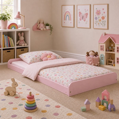 Strictly Beds and Bunks Leon Pink Montessori Solid Pine Low Floor Bed, 3Ft Single - image 1