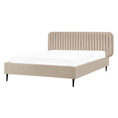 Beliani Bed Velvet Brin 140 X 200 Cm (Eu Double) Taupe - image 1
