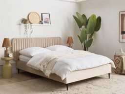 Beliani Bed Velvet Brin 140 X 200 Cm (Eu Double) Taupe - thumbnail 2