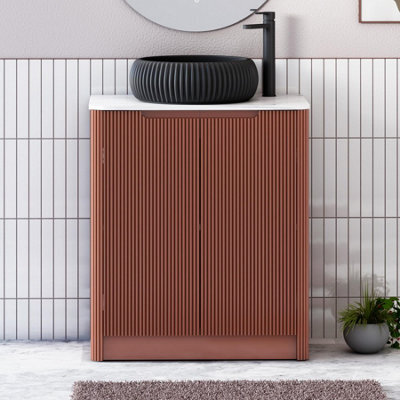 Royal Bathrooms Avenza 600mm Terracotta Clay Floor Standing Bathroom Vanity Unit 2 Door With Milan Black Basin