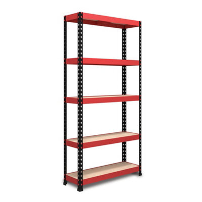 RB UK Rb Boss Garage Shelving Unit Fastlok 5 Shelf Mdf Red & Black Powder Coated Steel (H) 1800mm (W) 900mm (D) 400mm - image 1