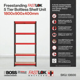 RB UK Rb Boss Garage Shelving Unit Fastlok 5 Shelf Mdf Red & Black Powder Coated Steel (H) 1800mm (W) 900mm (D) 400mm - thumbnail 5