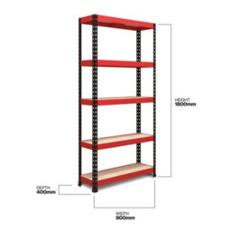 RB UK Rb Boss Garage Shelving Unit Fastlok 5 Shelf Mdf Red & Black Powder Coated Steel (H) 1800mm (W) 900mm (D) 400mm - thumbnail 3