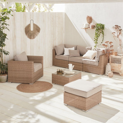 Sweeek - 5-Seater Deluxe Polyrattan Garden Sofa Set Beige 225X80X67.5 Cm - Vinci - image 1
