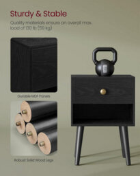 Songmics Bedside Tables, Set Of 2, Side Table With Storage Drawer And Open Shelf, End Table, Ebony Black - thumbnail 4