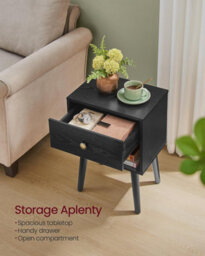 Songmics Bedside Tables, Set Of 2, Side Table With Storage Drawer And Open Shelf, End Table, Ebony Black - thumbnail 3
