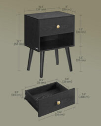 Songmics Bedside Tables, Set Of 2, Side Table With Storage Drawer And Open Shelf, End Table, Ebony Black - thumbnail 2