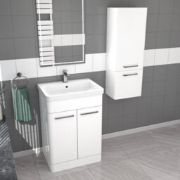 Nes Home 600mm Freestanding White Basin Vanity & 350mm Wall Hung Cabinet - thumbnail 2