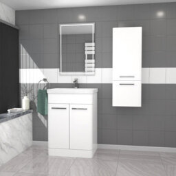 Nes Home 600mm Freestanding White Basin Vanity & 350mm Wall Hung Cabinet - thumbnail 1