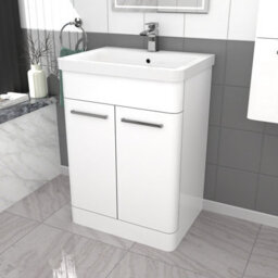 Nes Home 600mm Freestanding White Basin Vanity & 350mm Wall Hung Cabinet - thumbnail 3