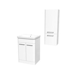 Nes Home 600mm Freestanding White Basin Vanity & 350mm Wall Hung Cabinet - thumbnail 6