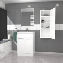 Nes Home 600mm Freestanding White Basin Vanity & 350mm Wall Hung Cabinet - thumbnail 5