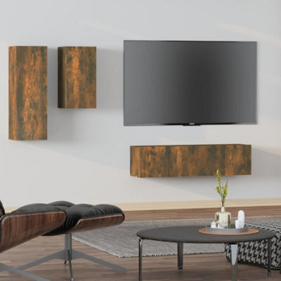 Berkfield 4 Piece Tv Cabinet Set Smoked Oak Engineered Wood - image 1