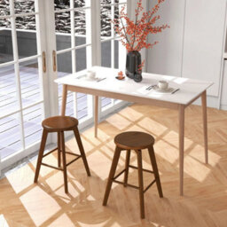 Set Of 2 Bar Stools Wood Counter Height Chair Swivel Kitchen Seat Backless - thumbnail 3