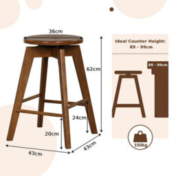 Set Of 2 Bar Stools Wood Counter Height Chair Swivel Kitchen Seat Backless - thumbnail 2