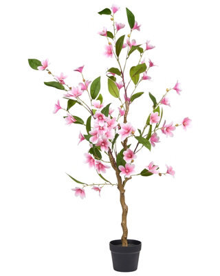 Wyld And Coco 128Cm Artificial Magnolia Tree With Pink Blooms And Green Foliage, Potted Indoor Décor - image 1