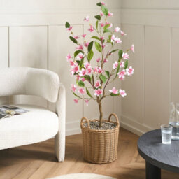 Wyld And Coco 128Cm Artificial Magnolia Tree With Pink Blooms And Green Foliage, Potted Indoor Décor - thumbnail 2