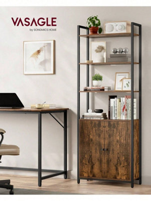 LEDREM Tall Bookshelf With Door, 6-Tier Bookcase, Metal Frame, Adjustable Shelves, 24 X 60 X 159.5 Cm, Living Room Bedroom - image 1