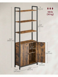 LEDREM Tall Bookshelf With Door, 6-Tier Bookcase, Metal Frame, Adjustable Shelves, 24 X 60 X 159.5 Cm, Living Room Bedroom - thumbnail 7