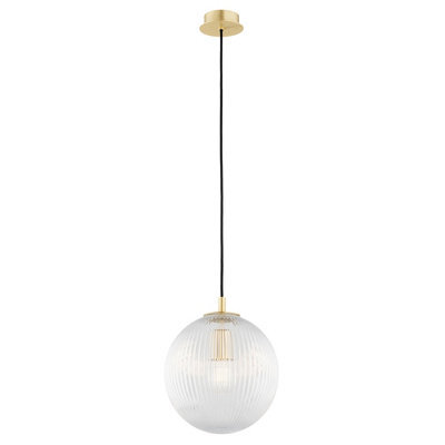 Luminosa Lighting Luminosa Paloma 25Cm Globe Pendant Ceiling Light Transparent (Fluted), Brushed Brass - image 1