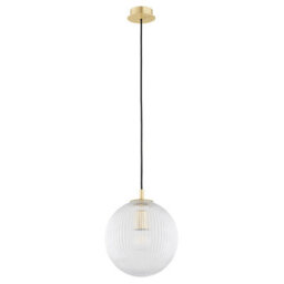 Luminosa Lighting Luminosa Paloma 25Cm Globe Pendant Ceiling Light Transparent (Fluted), Brushed Brass - thumbnail 2