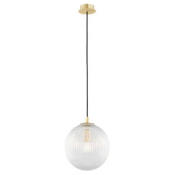 Luminosa Lighting Luminosa Paloma 25Cm Globe Pendant Ceiling Light Transparent (Fluted), Brushed Brass - thumbnail 1