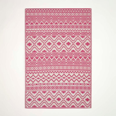Homescapes Luxury Outdoor Rug Waterproof Reversible For Garden Patio, 180 X 270 Cm, Pink, 100% Recycled, Tia Aztec - image 1