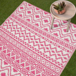 Homescapes Luxury Outdoor Rug Waterproof Reversible For Garden Patio, 180 X 270 Cm, Pink, 100% Recycled, Tia Aztec - thumbnail 2