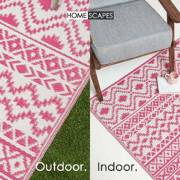 Homescapes Luxury Outdoor Rug Waterproof Reversible For Garden Patio, 180 X 270 Cm, Pink, 100% Recycled, Tia Aztec - thumbnail 5