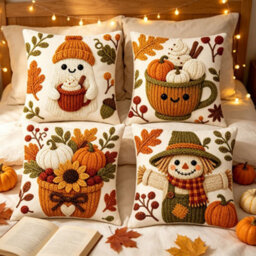 Amorly 4Pcs Halloween Throw Pillow Covers 45X45Cm 2D Printed Cushion Cases For Sofa Couch Fall Harvest Home Decor - thumbnail 4