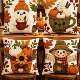 Amorly 4Pcs Halloween Throw Pillow Covers 45X45Cm 2D Printed Cushion Cases For Sofa Couch Fall Harvest Home Decor - thumbnail 5