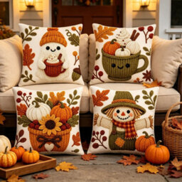 Amorly 4Pcs Halloween Throw Pillow Covers 45X45Cm 2D Printed Cushion Cases For Sofa Couch Fall Harvest Home Decor - thumbnail 3