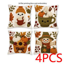 Amorly 4Pcs Halloween Throw Pillow Covers 45X45Cm 2D Printed Cushion Cases For Sofa Couch Fall Harvest Home Decor - thumbnail 1