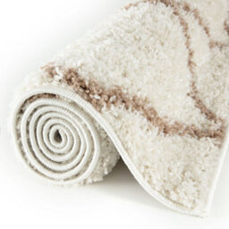 The Rugs Moroccan Shaggy Rugs And Runners Soft Fluffy Diamond Design High Pile Ivory And Beige Living Room Kitchen Hallway 530 - thumbnail 5