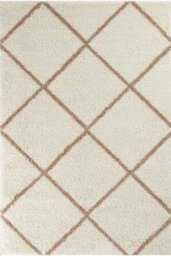 The Rugs Moroccan Shaggy Rugs And Runners Soft Fluffy Diamond Design High Pile Ivory And Beige Living Room Kitchen Hallway 530 - thumbnail 2