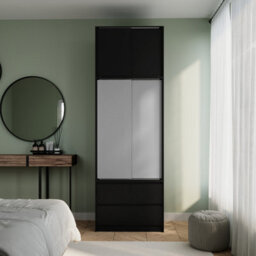 Urbn-Living Urbnliving 240Cm Modern Grey Sliding Door Wardrobe With Hanging Rail Black Carcass Grey Doors - thumbnail 2