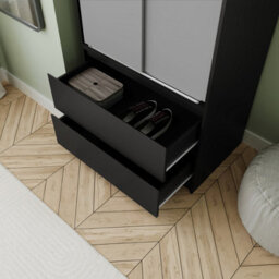 Urbn-Living Urbnliving 240Cm Modern Grey Sliding Door Wardrobe With Hanging Rail Black Carcass Grey Doors - thumbnail 6