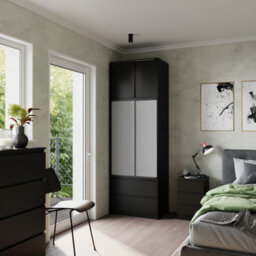 Urbn-Living Urbnliving 240Cm Modern Grey Sliding Door Wardrobe With Hanging Rail Black Carcass Grey Doors - thumbnail 1