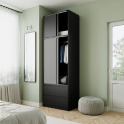 Urbn-Living Urbnliving 240Cm Modern Grey Sliding Door Wardrobe With Hanging Rail Black Carcass Grey Doors - thumbnail 4