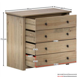4 Drawer Chest Panama Drawer Chest Solid Pine Natural Wax Wood Bedroom Storage Furniture Unit - thumbnail 1
