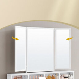 Ledrem Dressing Table With Tri-Fold Mirror And Stool, Makeup Desk With 3 Drawers, 90 X 40 X 141 Cm, White - thumbnail 6
