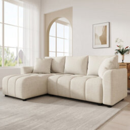 Btm Beige L Shaped Sofa, 3 Seater Chenille Corner Couch With Decorative Cushions For Flats - thumbnail 3
