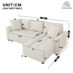 Btm Beige L Shaped Sofa, 3 Seater Chenille Corner Couch With Decorative Cushions For Flats - thumbnail 6