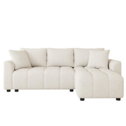 Btm Beige L Shaped Sofa, 3 Seater Chenille Corner Couch With Decorative Cushions For Flats - thumbnail 7