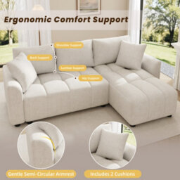 Btm Beige L Shaped Sofa, 3 Seater Chenille Corner Couch With Decorative Cushions For Flats - thumbnail 4