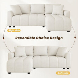 Btm Beige L Shaped Sofa, 3 Seater Chenille Corner Couch With Decorative Cushions For Flats - thumbnail 5