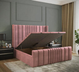 Adore Designs Miami Winged Plush Velvet Ottoman Storage Bed, With Footboard - 3Ft Single - Pink - thumbnail 2