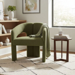 Stratus Interiors Oslo Modern Bouclé Accent Chair - Green Sculptural Contemporary Armchair - thumbnail 1