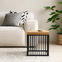 Wyld Haus Porto Side Table - Wild Oak Wood-Effect Top & Black Metal Frame