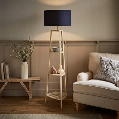 Valuelights Hiru Cream 3 Tier Shelf Floor Lamp With Navy Drum Shade - image 1